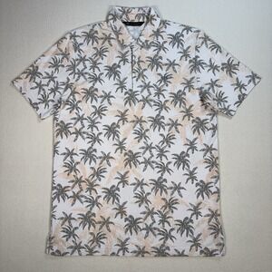 Travis Mathew Golf Polo Men's M Gray Orange Tropical Palm Stretch Performance
